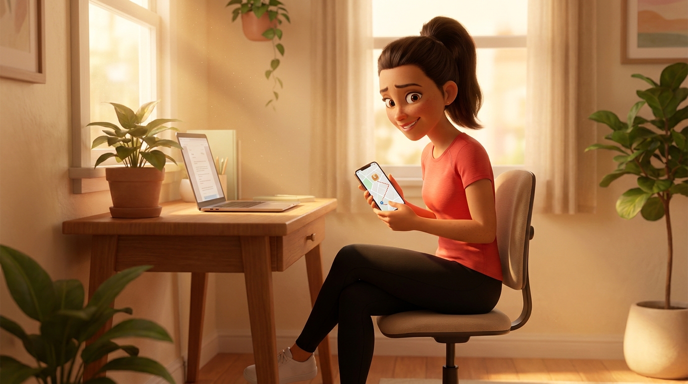 Sarah peeking at delivery tracking