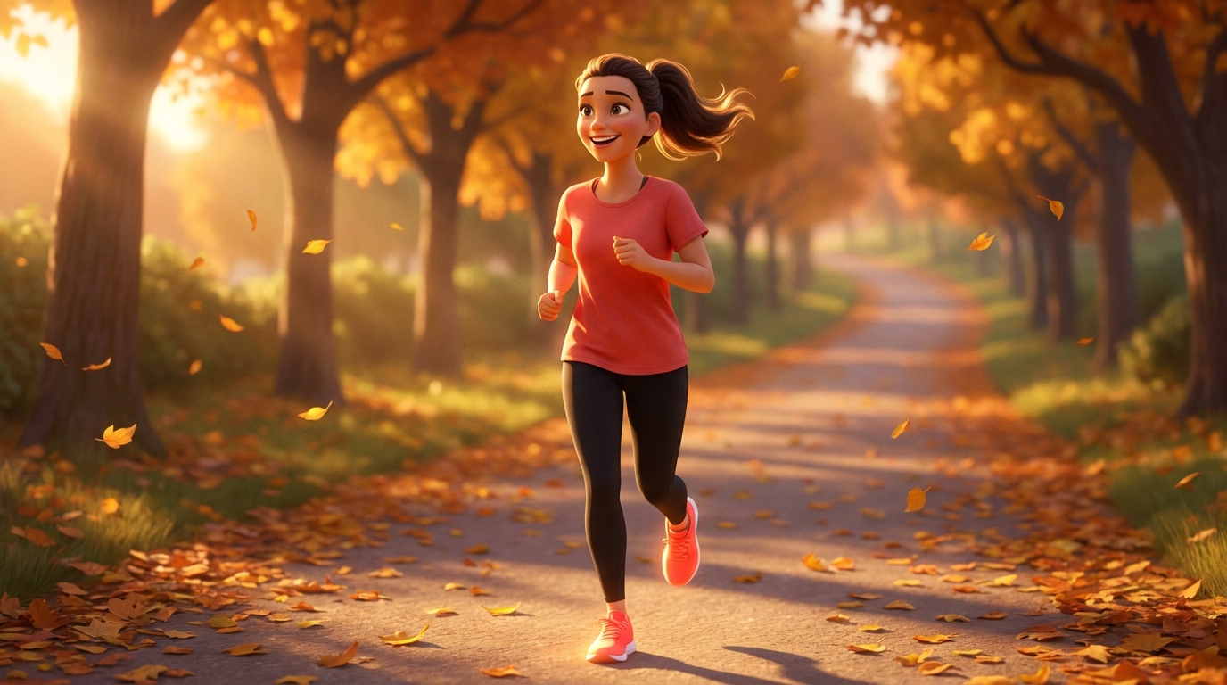 Sarah running with new shoes at sunset