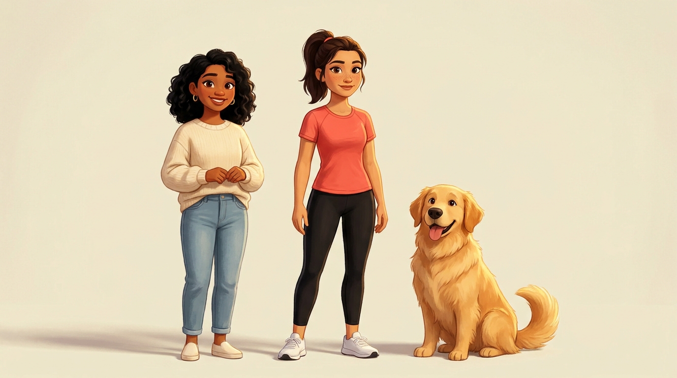 Cast portrait: Maya, Sarah, and Buddy
